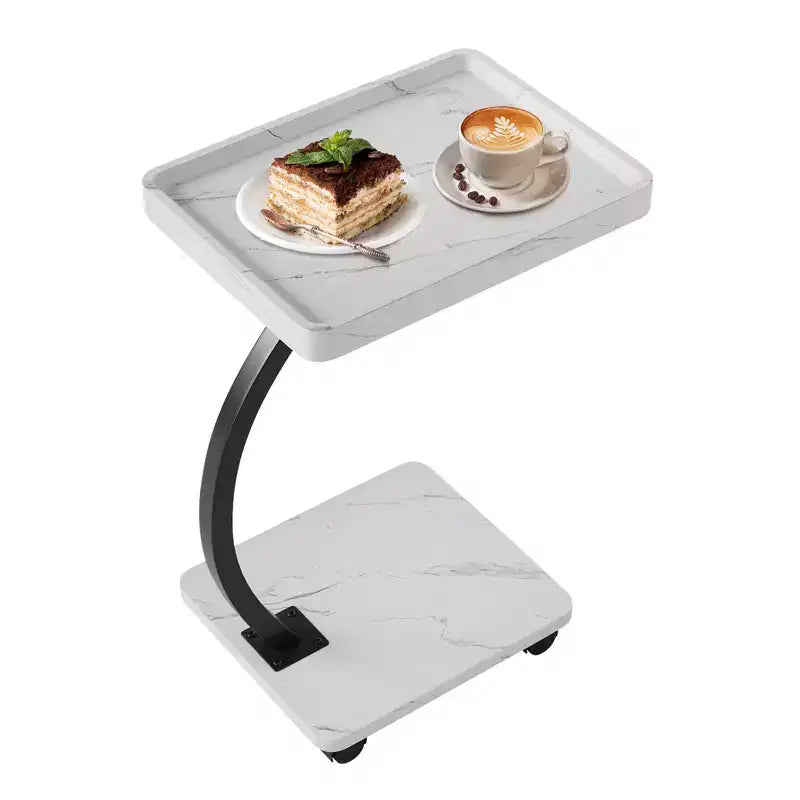 Table d'appoint avec roulettes, Table d'appoint en C pour canapé, Table plateau TV avec étagères de rangement à 2 niveaux pour petits espaces, Salon