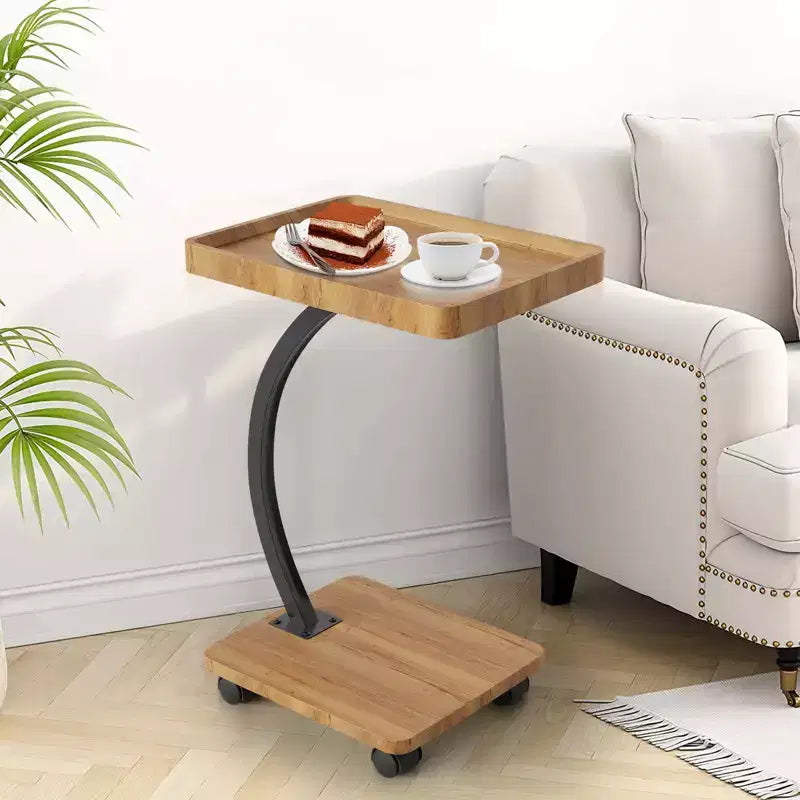 Table d'appoint avec roulettes, Table d'appoint en C pour canapé, Table plateau TV avec étagères de rangement à 2 niveaux pour petits espaces, Salon