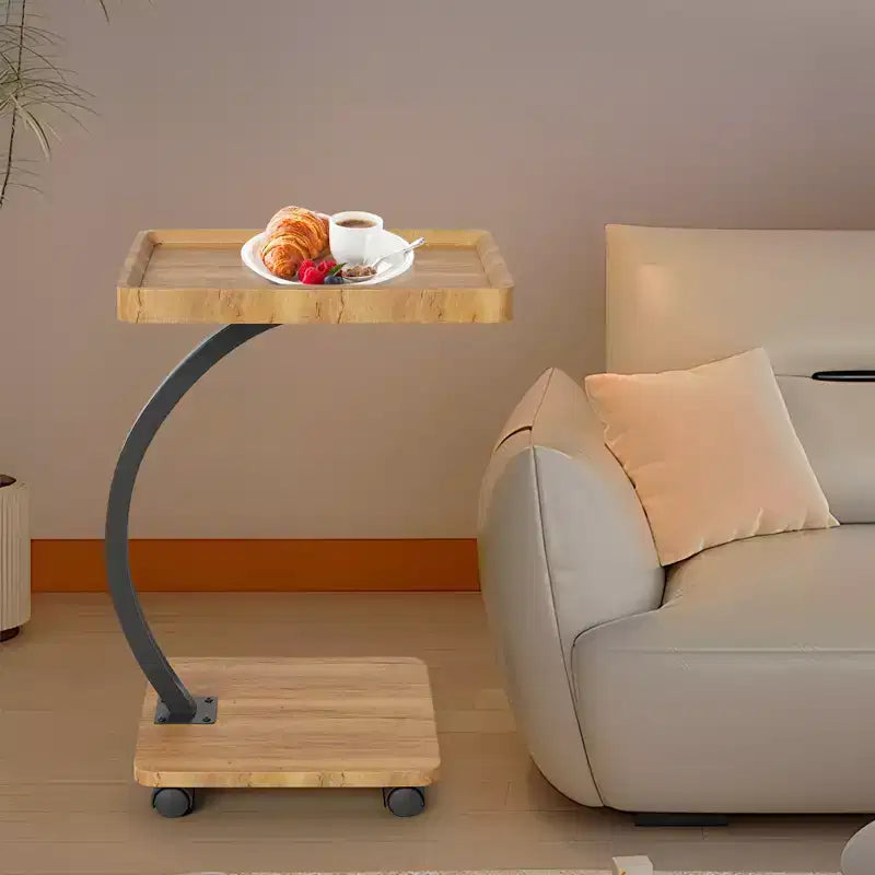 Table d'appoint avec roulettes, Table d'appoint en C pour canapé, Table plateau TV avec étagères de rangement à 2 niveaux pour petits espaces, Salon