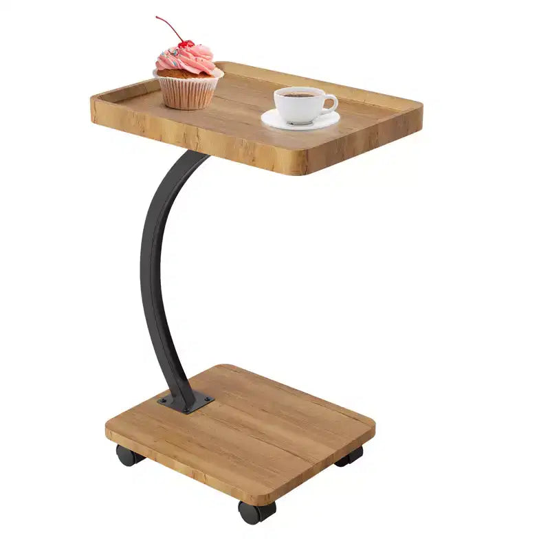 Table d'appoint avec roulettes, Table d'appoint en C pour canapé, Table plateau TV avec étagères de rangement à 2 niveaux pour petits espaces, Salon