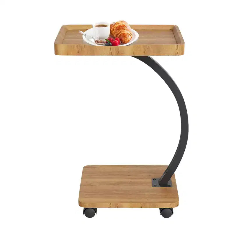 Table d'appoint avec roulettes, Table d'appoint en C pour canapé, Table plateau TV avec étagères de rangement à 2 niveaux pour petits espaces, Salon