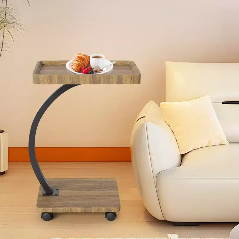 Table d'appoint avec roulettes, Table d'appoint en C pour canapé, Table plateau TV avec étagères de rangement à 2 niveaux pour petits espaces, Salon