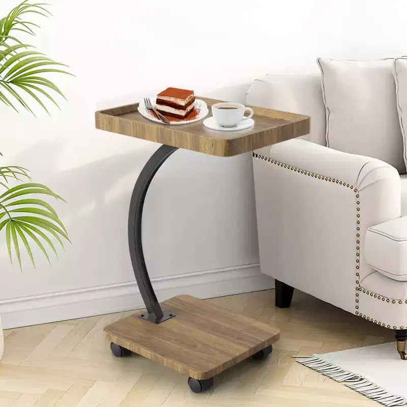 Table d'appoint avec roulettes, Table d'appoint en C pour canapé, Table plateau TV avec étagères de rangement à 2 niveaux pour petits espaces, Salon