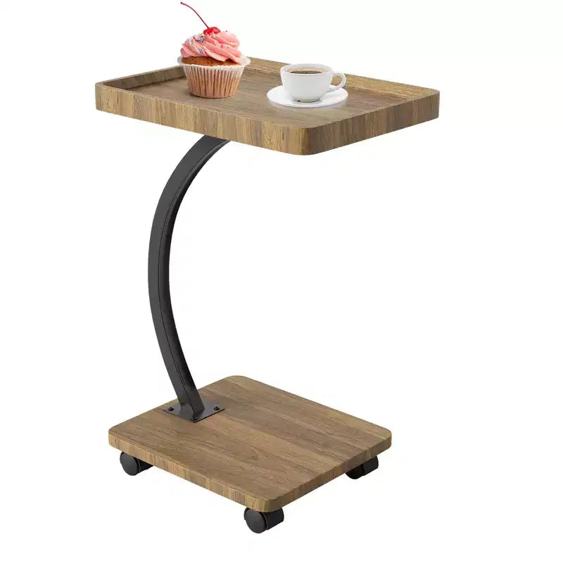 Table d'appoint avec roulettes, Table d'appoint en C pour canapé, Table plateau TV avec étagères de rangement à 2 niveaux pour petits espaces, Salon