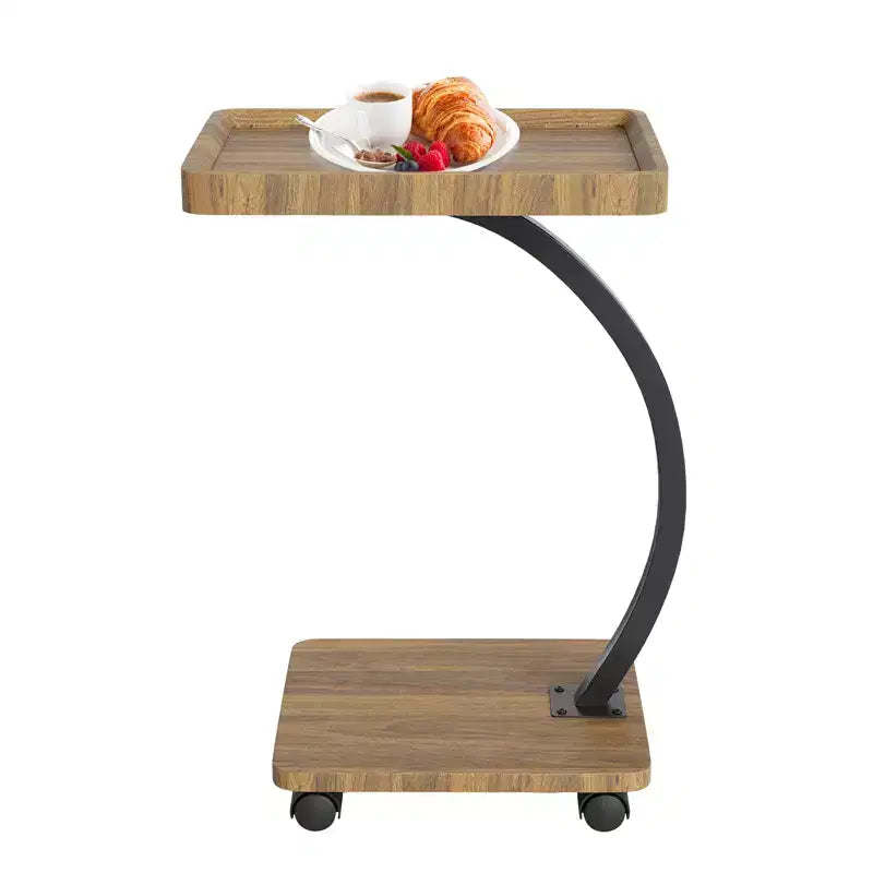 Table d'appoint avec roulettes, Table d'appoint en C pour canapé, Table plateau TV avec étagères de rangement à 2 niveaux pour petits espaces, Salon