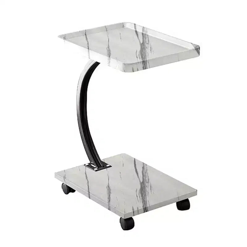 Table d'appoint avec roulettes, Table d'appoint en C pour canapé, Table plateau TV avec étagères de rangement à 2 niveaux pour petits espaces, Salon