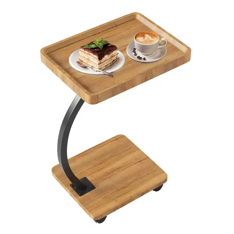 Table d'appoint avec roulettes, Table d'appoint en C pour canapé, Table plateau TV avec étagères de rangement à 2 niveaux pour petits espaces, Salon