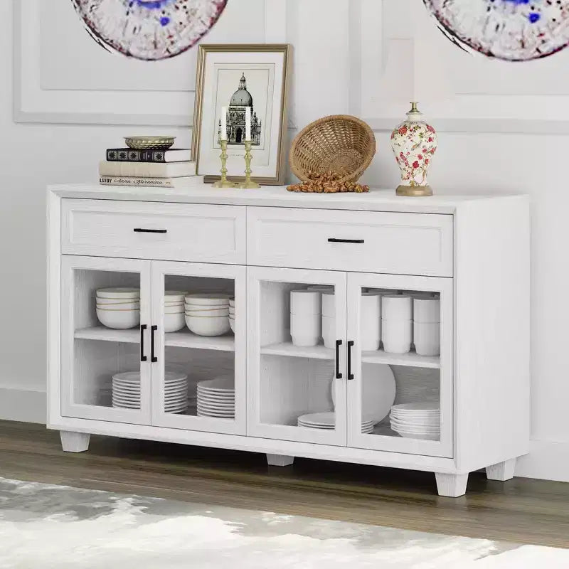 Buffet en bois avec portes vitrées et tiroirs - Meuble de rangement multi-pièces pour salle à manger/salon