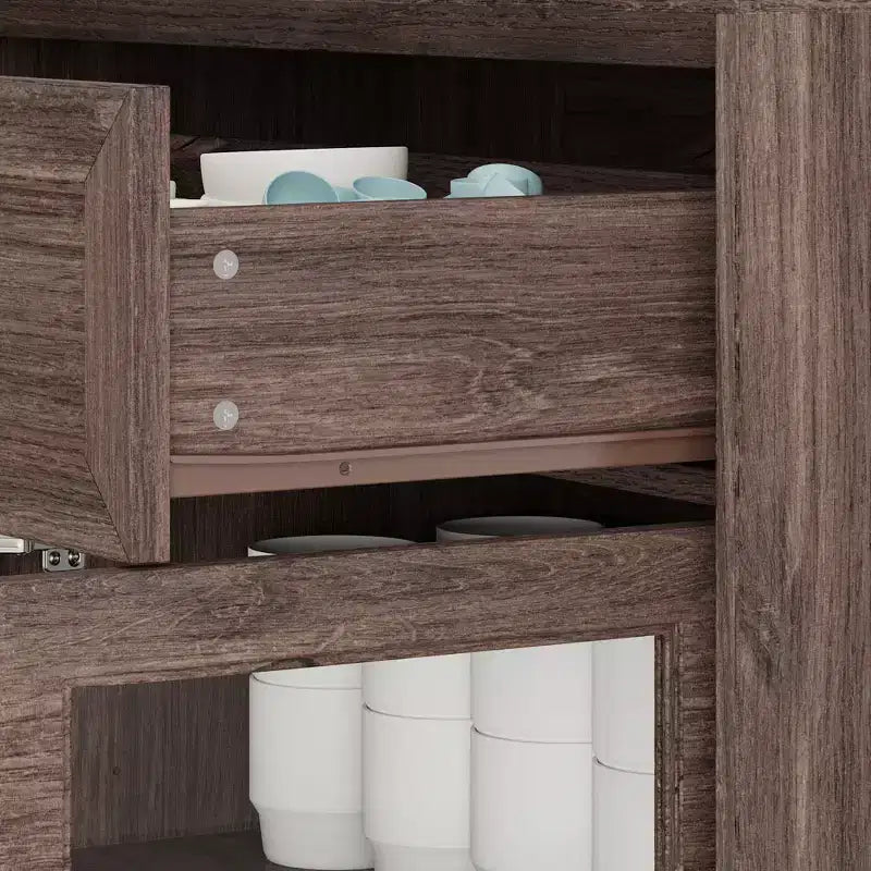 Buffet en bois avec portes vitrées et tiroirs - Meuble de rangement multi-pièces pour salle à manger/salon