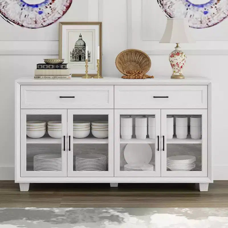 Buffet en bois avec portes vitrées et tiroirs - Meuble de rangement multi-pièces pour salle à manger/salon