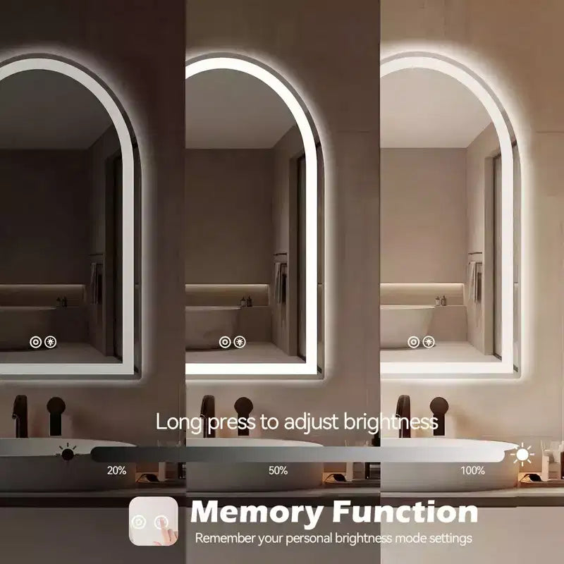 Miroir de salle de bain LED anti-buée avec cadre, 3 couleurs de lumière et luminosité réglable pour meuble-lavabo