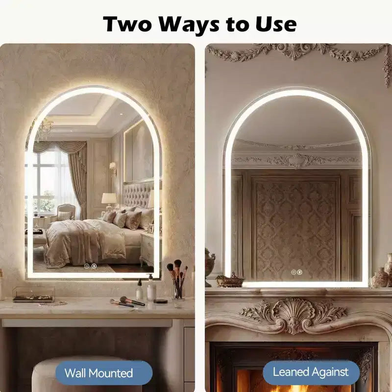 Miroir de salle de bain LED anti-buée avec cadre, 3 couleurs de lumière et luminosité réglable pour meuble-lavabo