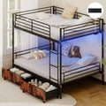 Zevemomo Full Over Full Convertible Bunk Bed with 2 Storage Drawers, USB Charging Station, LED Light, No Box Spring Needed, Metal, Black