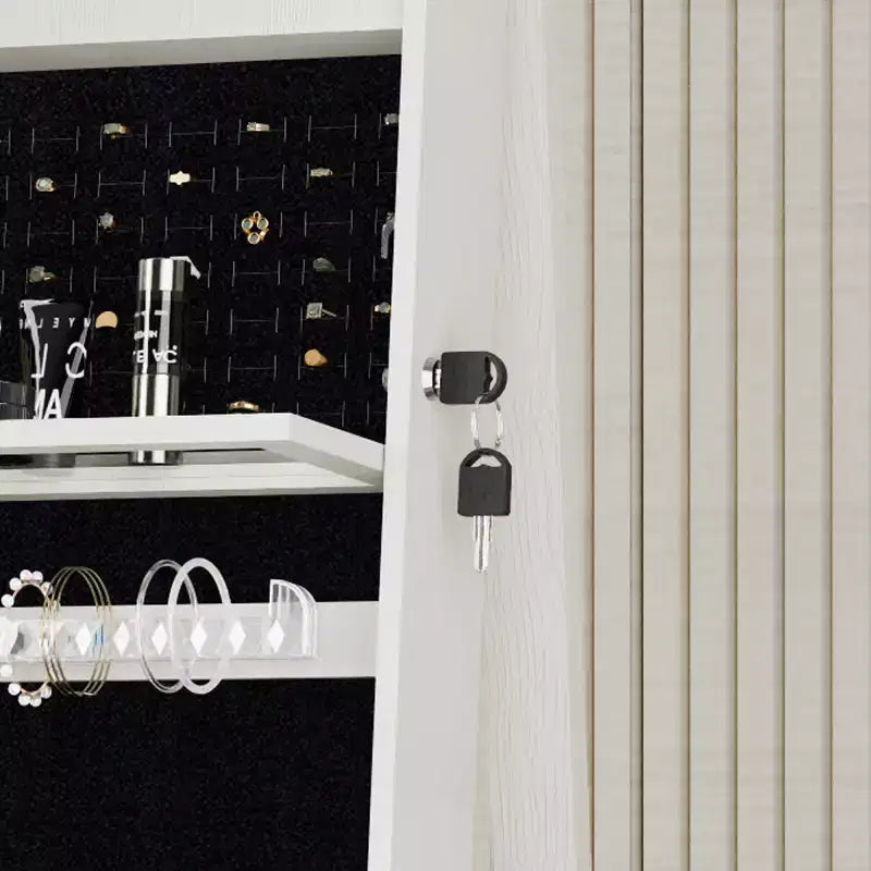 Meuble à bijoux pivotant à 360° avec miroir pleine longueur, miroir de sol rotatif, armoire organisatrice autoportante pleine longueur