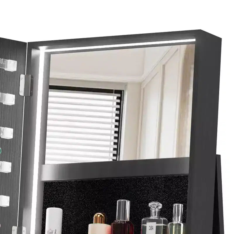 Meuble à bijoux pivotant à 360° avec miroir pleine longueur, miroir de sol rotatif, armoire organisatrice autoportante pleine longueur