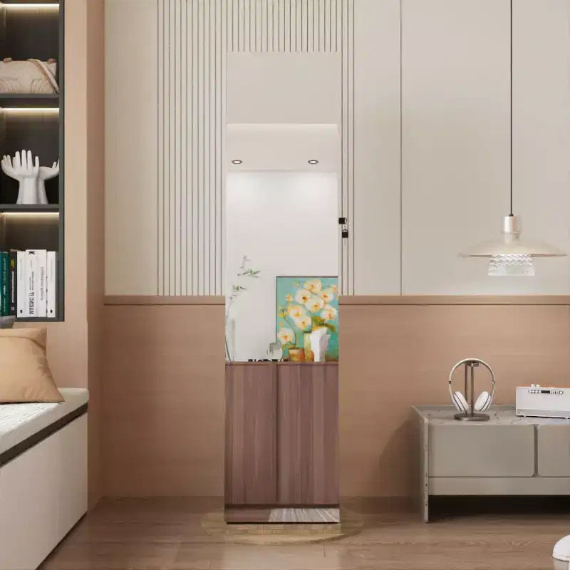 Meuble à bijoux pivotant à 360° avec miroir pleine longueur, miroir de sol rotatif, armoire organisatrice autoportante pleine longueur