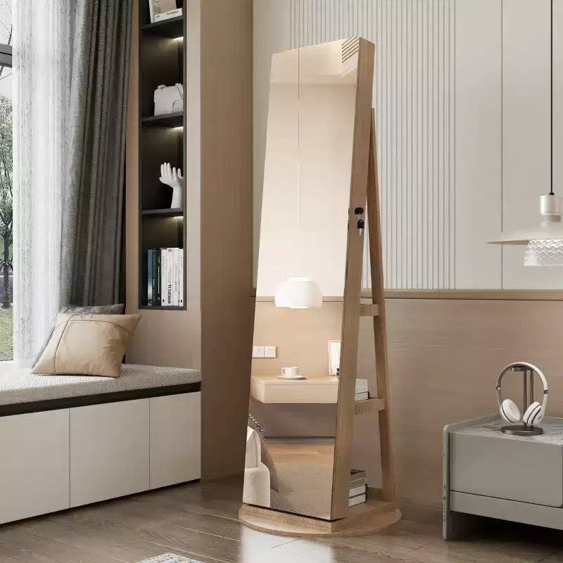 Meuble à bijoux pivotant à 360° avec miroir pleine longueur, miroir de sol rotatif, armoire organisatrice autoportante pleine longueur