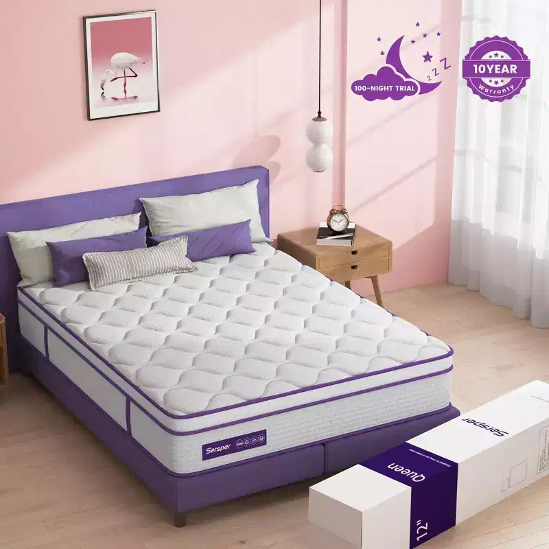 Matelas hybride à ressorts et mousse à mémoire de forme 8 euros - Compatible avec les lits plateformes, sommiers tapissiers ou à lattes