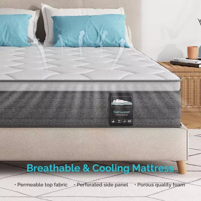 Matelas 12 pouces sans fibre de verre à 5 zones - Compatible avec un lit plateforme, un sommier tapissier ou un sommier à lattes