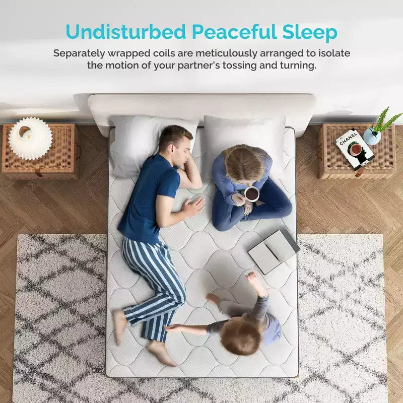 Matelas 12 pouces sans fibre de verre à 5 zones - Compatible avec un lit plateforme, un sommier tapissier ou un sommier à lattes