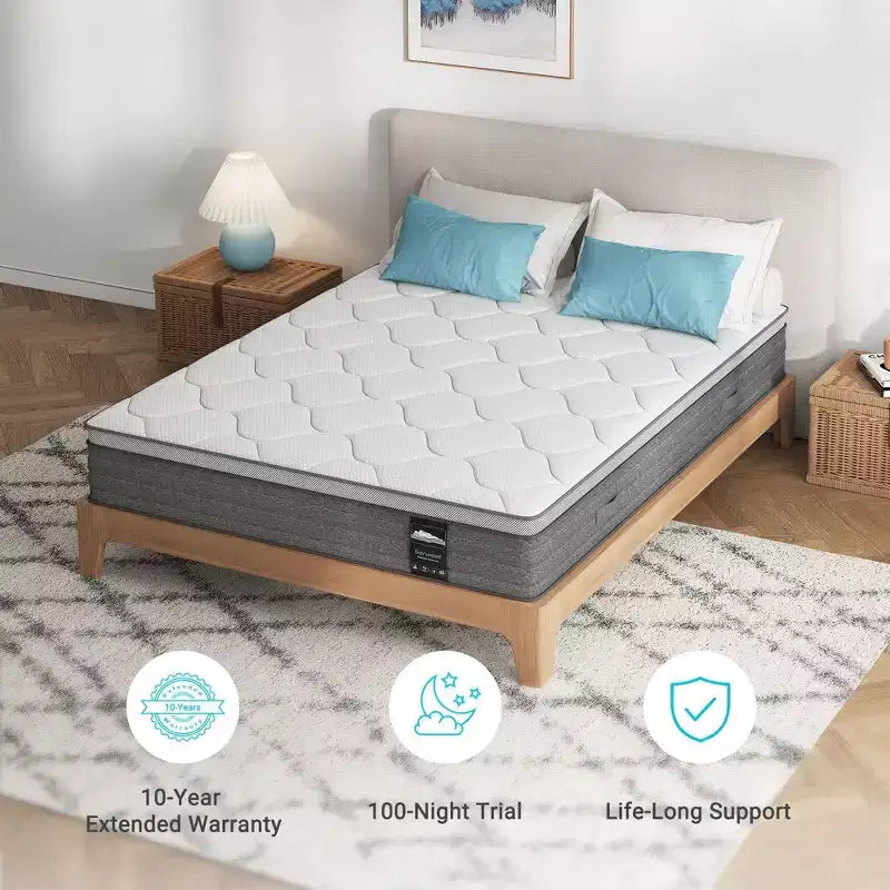 Matelas 12 pouces sans fibre de verre à 5 zones - Compatible avec un lit plateforme, un sommier tapissier ou un sommier à lattes