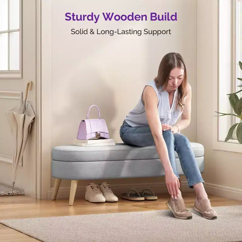 Banc ottoman de rangement multifonctionnel de 43,5 pouces avec couvercle rabattable et coussin rembourré