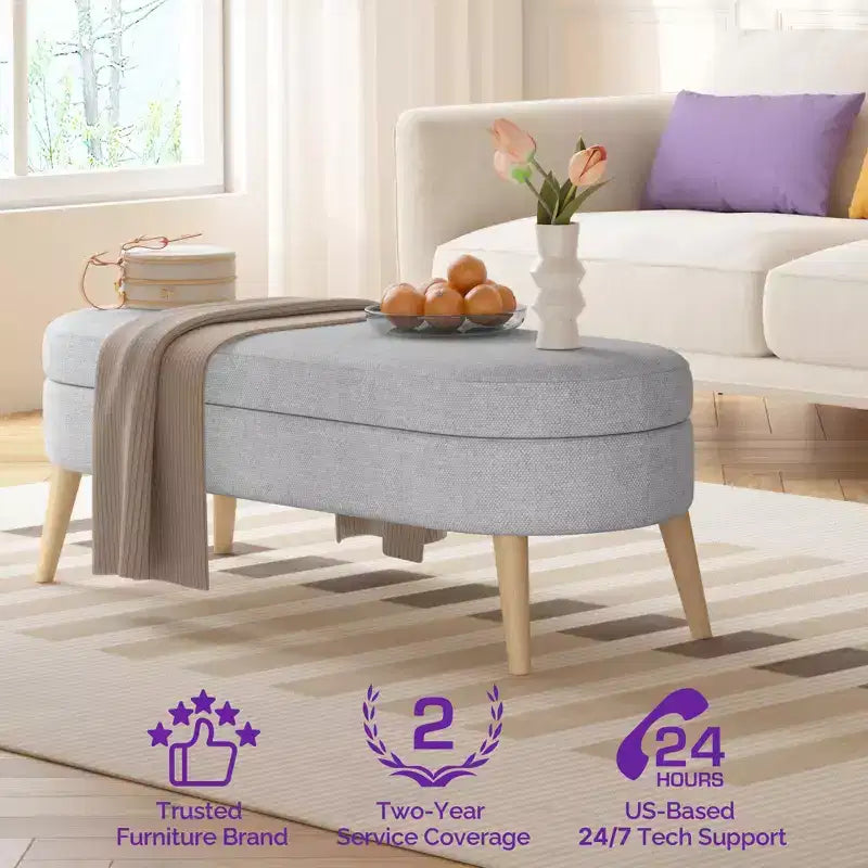 Banc ottoman de rangement multifonctionnel de 43,5 pouces avec couvercle rabattable et coussin rembourré