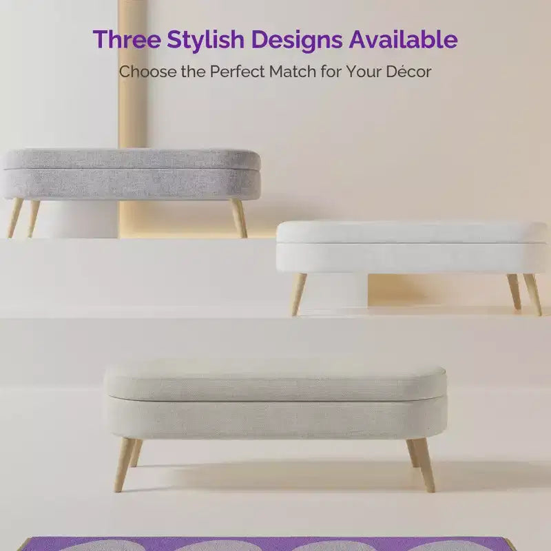Banc ottoman de rangement multifonctionnel de 43,5 pouces avec couvercle rabattable et coussin rembourré