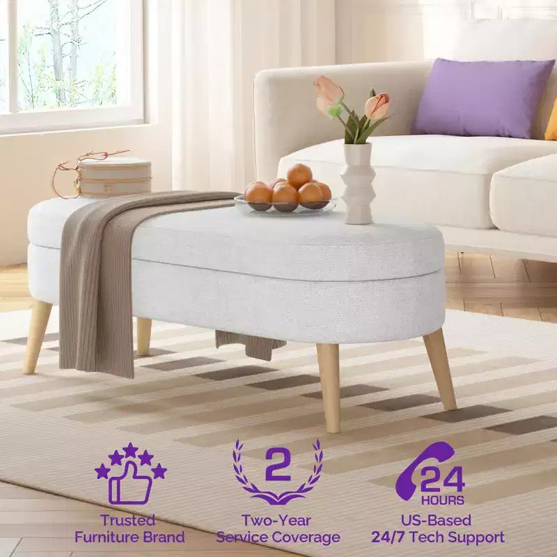 Banc ottoman de rangement multifonctionnel de 43,5 pouces avec couvercle rabattable et coussin rembourré