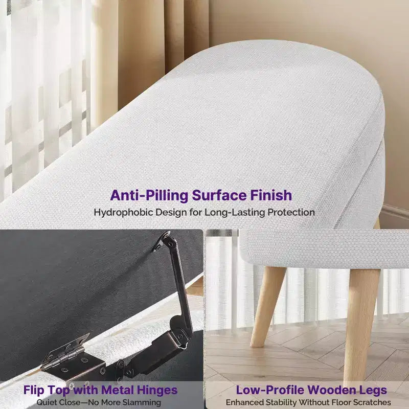Banc ottoman de rangement multifonctionnel de 43,5 pouces avec couvercle rabattable et coussin rembourré