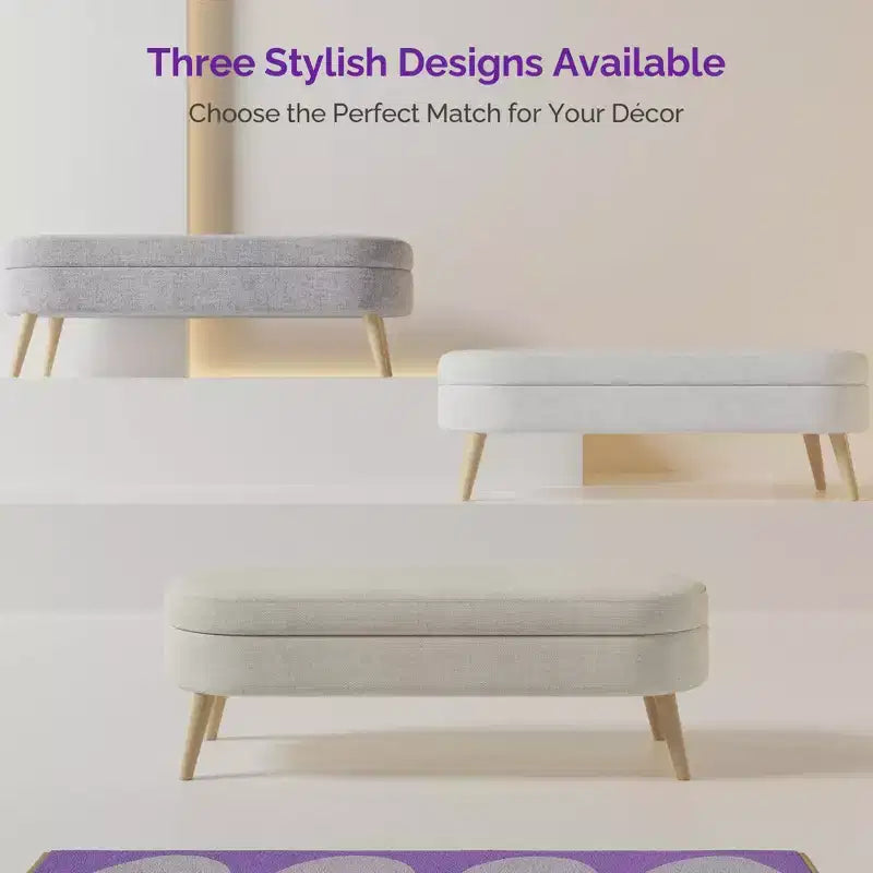 Banc ottoman de rangement multifonctionnel de 43,5 pouces avec couvercle rabattable et coussin rembourré