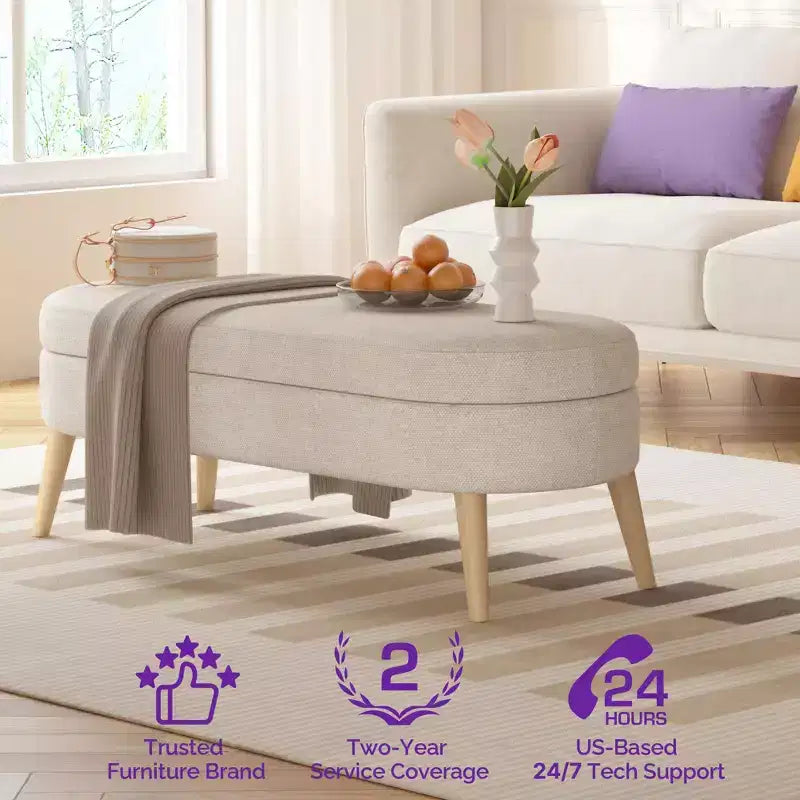 Banc ottoman de rangement multifonctionnel de 43,5 pouces avec couvercle rabattable et coussin rembourré