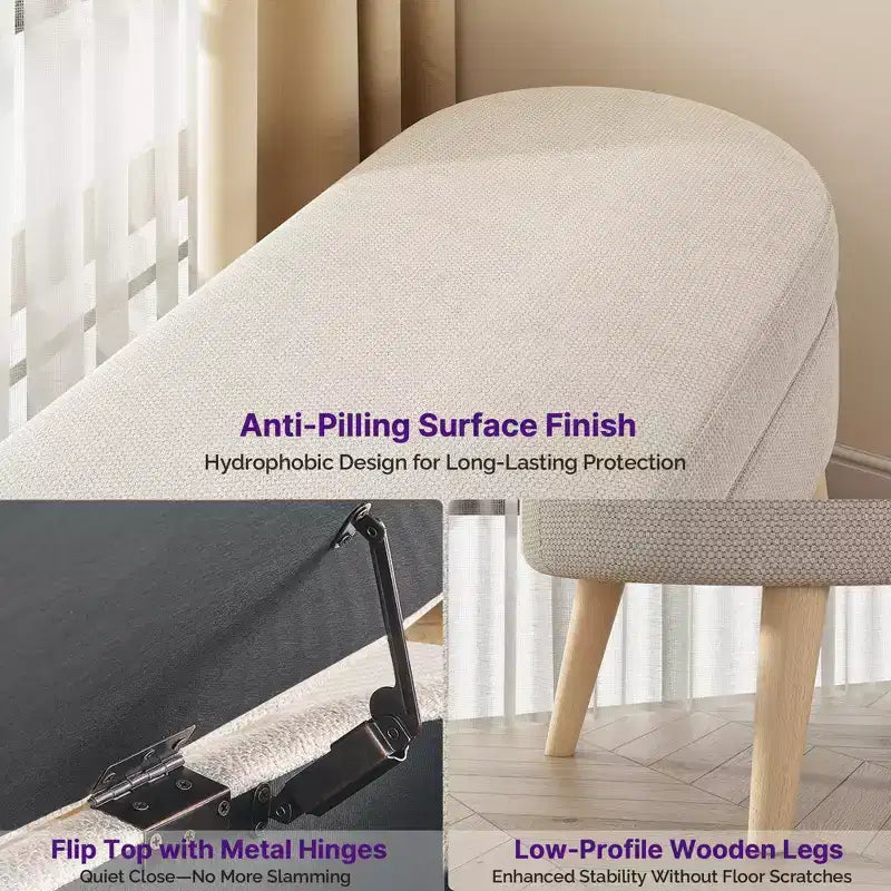 Banc ottoman de rangement multifonctionnel de 43,5 pouces avec couvercle rabattable et coussin rembourré