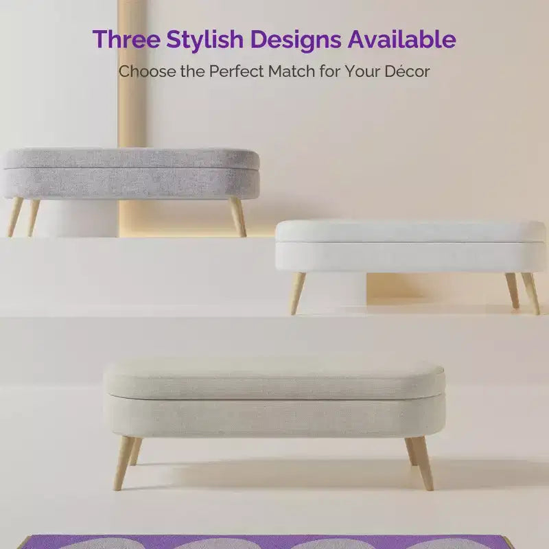 Banc ottoman de rangement multifonctionnel de 43,5 pouces avec couvercle rabattable et coussin rembourré