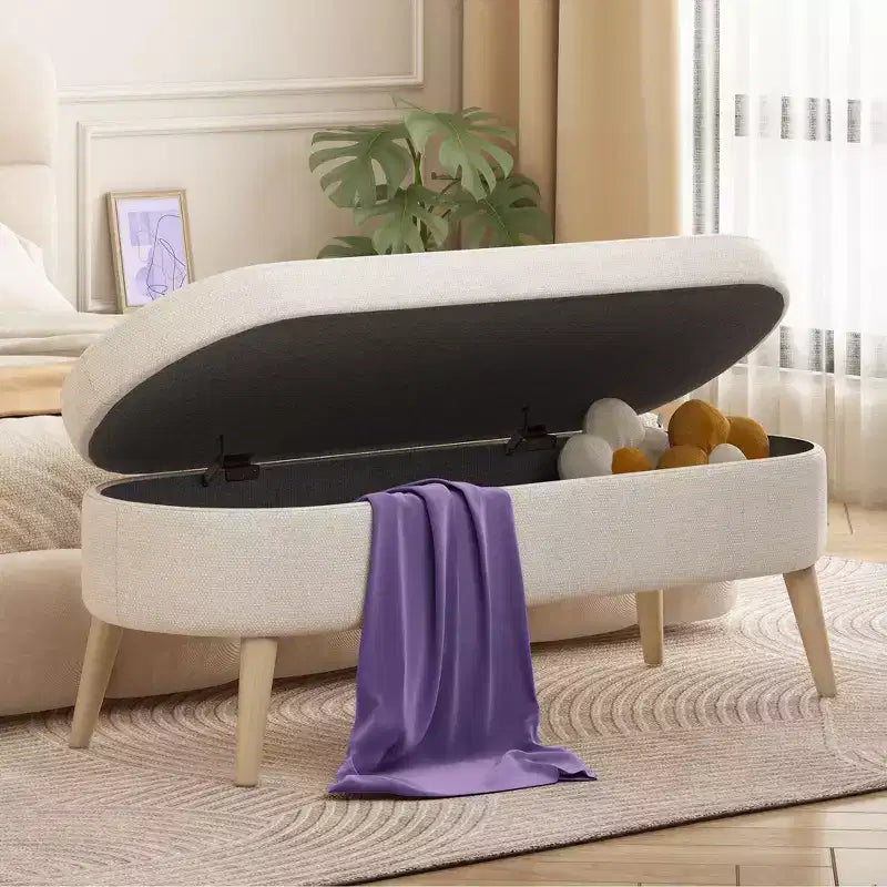 Banc ottoman de rangement multifonctionnel de 43,5 pouces avec couvercle rabattable et coussin rembourré