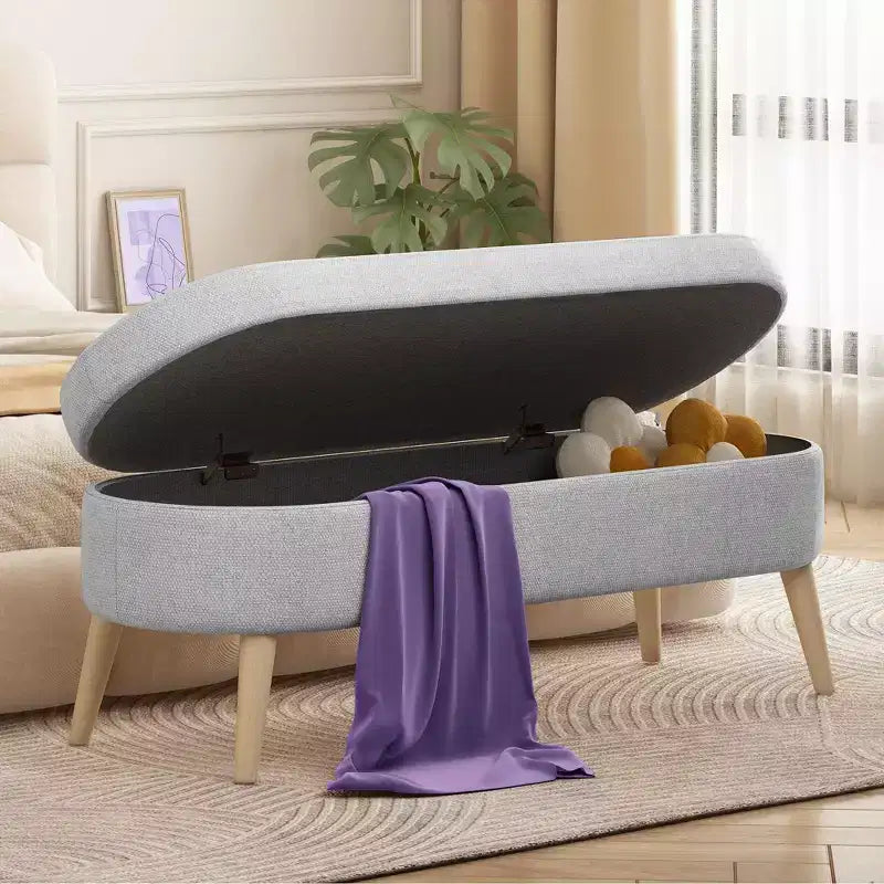 Banc ottoman de rangement multifonctionnel de 43,5 pouces avec couvercle rabattable et coussin rembourré