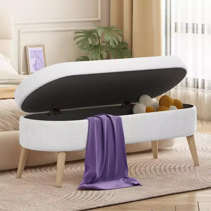 Banc ottoman de rangement multifonctionnel de 43,5 pouces avec couvercle rabattable et coussin rembourré