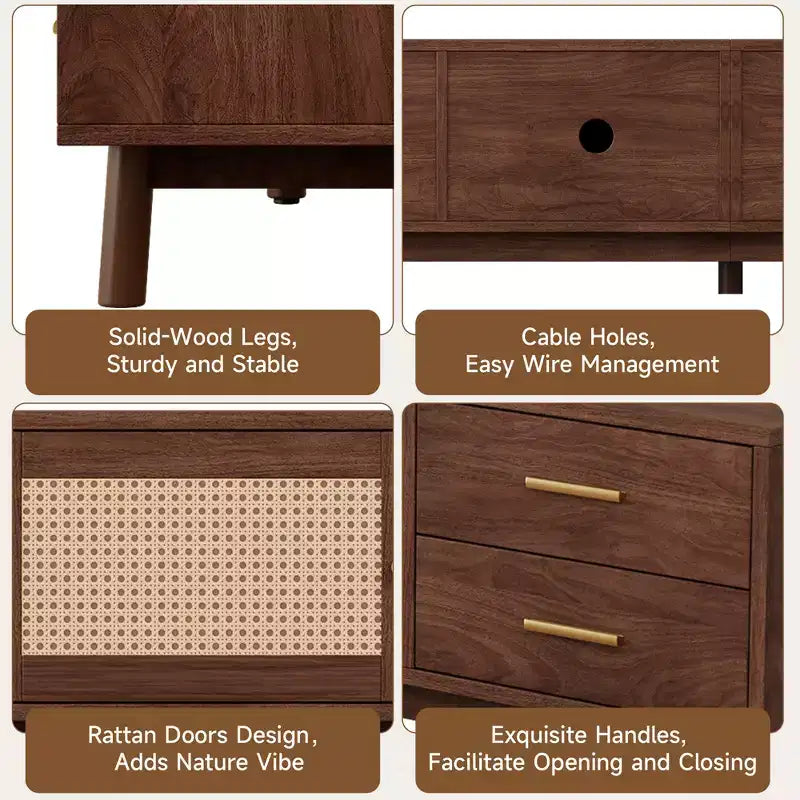 Meuble TV Mid-Century Modern de 70 pouces, adapté aux téléviseurs jusqu'à 80 pouces, avec volets roulants et tiroirs encastrés, pour le salon