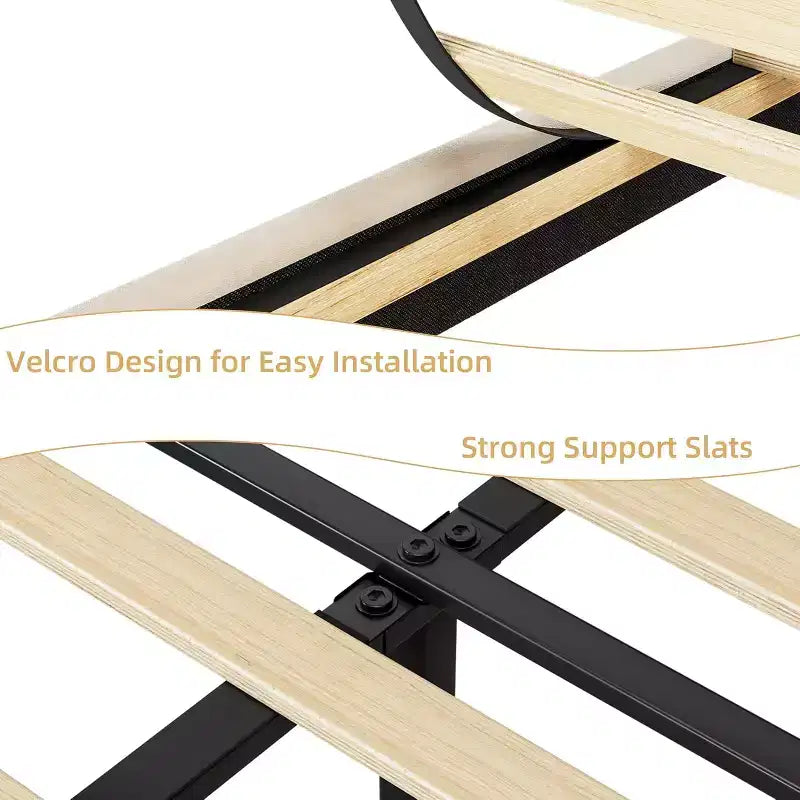 Cadre de lit plateforme King Size en velours capitonné avec tête de lit réglable, support à lattes en bois, silencieux, aucun sommier tapissier requis, beige