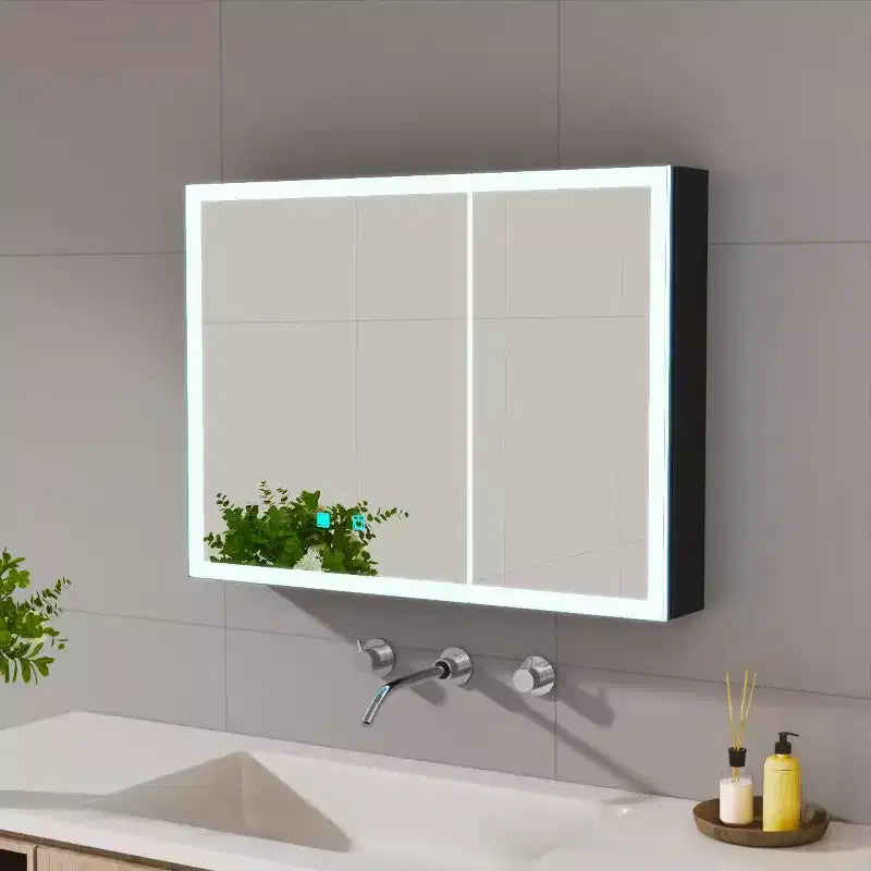 FAMYYT 32 in. W x 24 in. H Aluminum Medicine Cabinet with Mirror and Light, Anti-fog, Easy to install