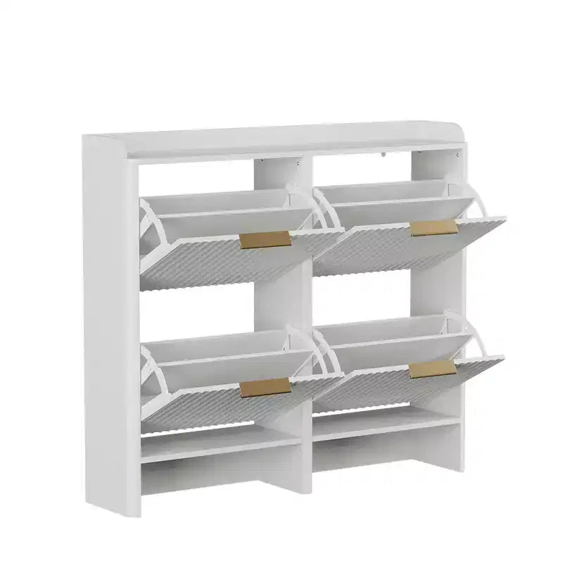 Meuble à chaussures de 109 cm de style persienne avec 4 portes abattantes et déflecteur de plateau de table