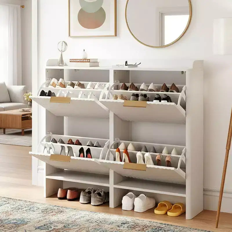 Meuble à chaussures de 109 cm de style persienne avec 4 portes abattantes et déflecteur de plateau de table