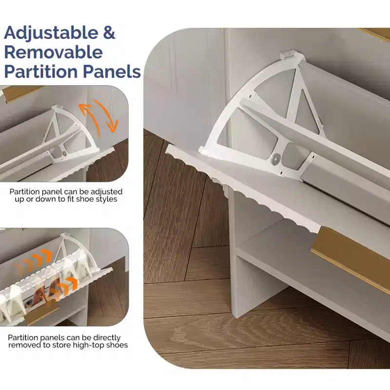 Meuble à chaussures de 109 cm de style persienne avec 4 portes abattantes et déflecteur de plateau de table