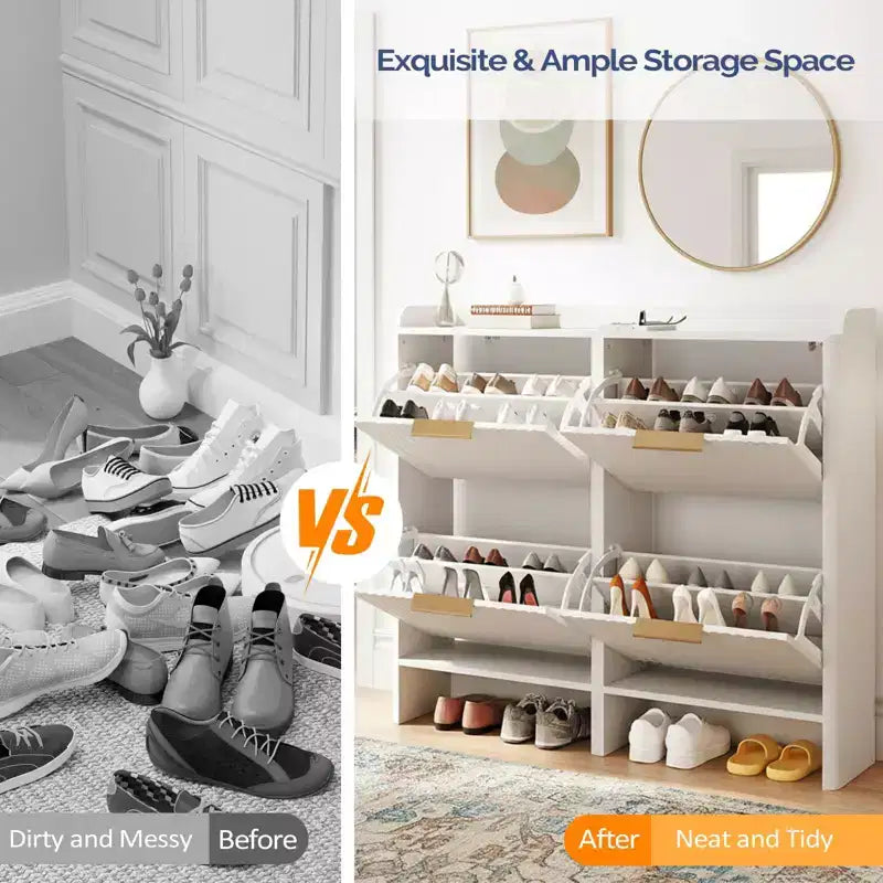 Meuble à chaussures de 109 cm de style persienne avec 4 portes abattantes et déflecteur de plateau de table