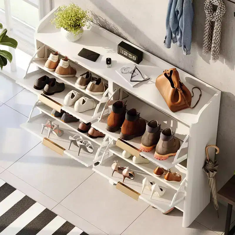 Meuble à chaussures de 109 cm de style persienne avec 4 portes abattantes et déflecteur de plateau de table