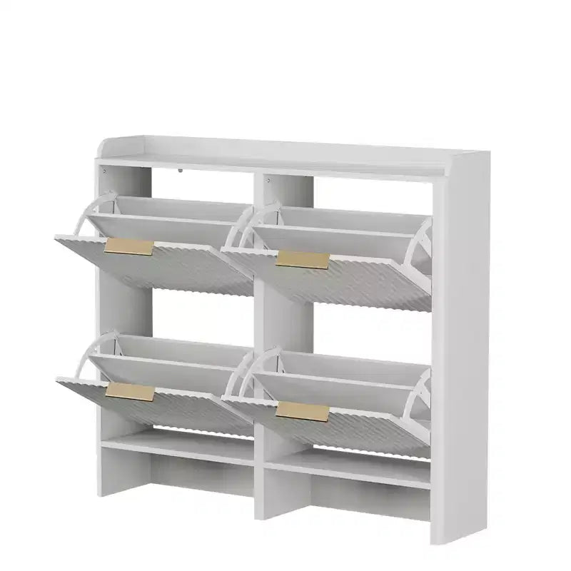 Meuble à chaussures de 109 cm de style persienne avec 4 portes abattantes et déflecteur de plateau de table