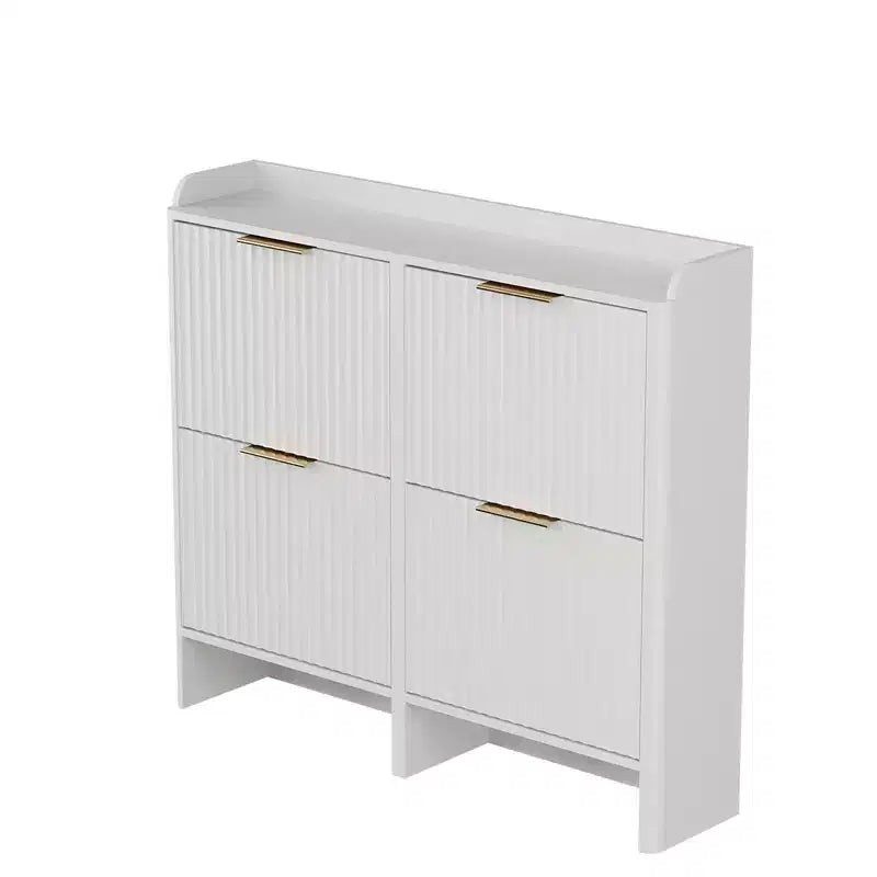 Meuble à chaussures de 109 cm de style persienne avec 4 portes abattantes et déflecteur de plateau de table