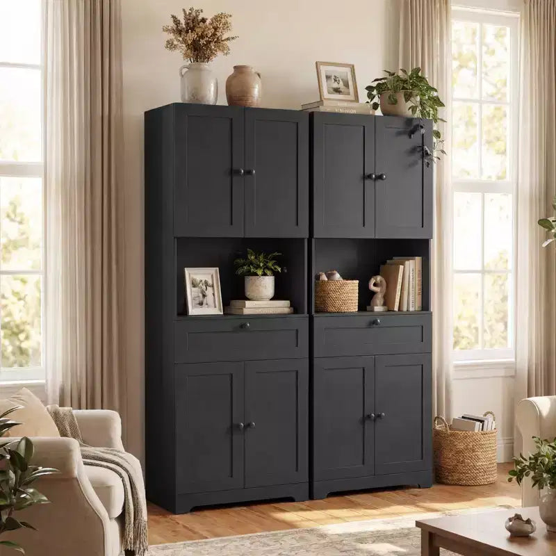 Armoire de cuisine garde-manger de 171 cm avec 4 portes, 1 tiroir, comptoir ouvert et étagère réglable