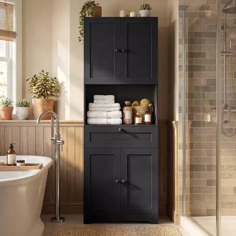 Armoire de cuisine garde-manger de 171 cm avec 4 portes, 1 tiroir, comptoir ouvert et étagère réglable