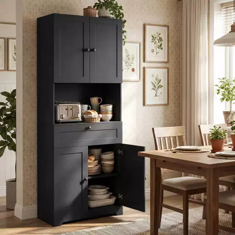 Armoire de cuisine garde-manger de 171 cm avec 4 portes, 1 tiroir, comptoir ouvert et étagère réglable